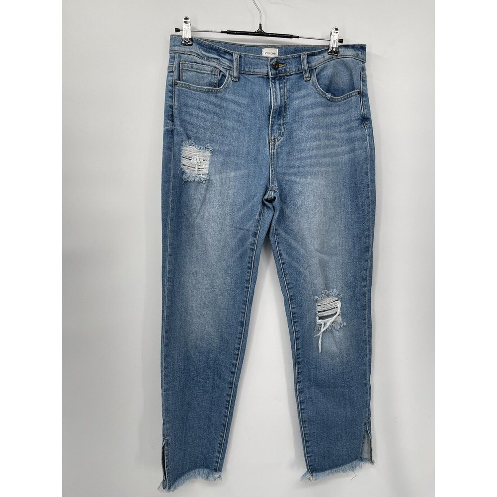 Sneak Peek 11/30 Distressed High Rise Jeans Womens Blue Frayed Hem Side Slit